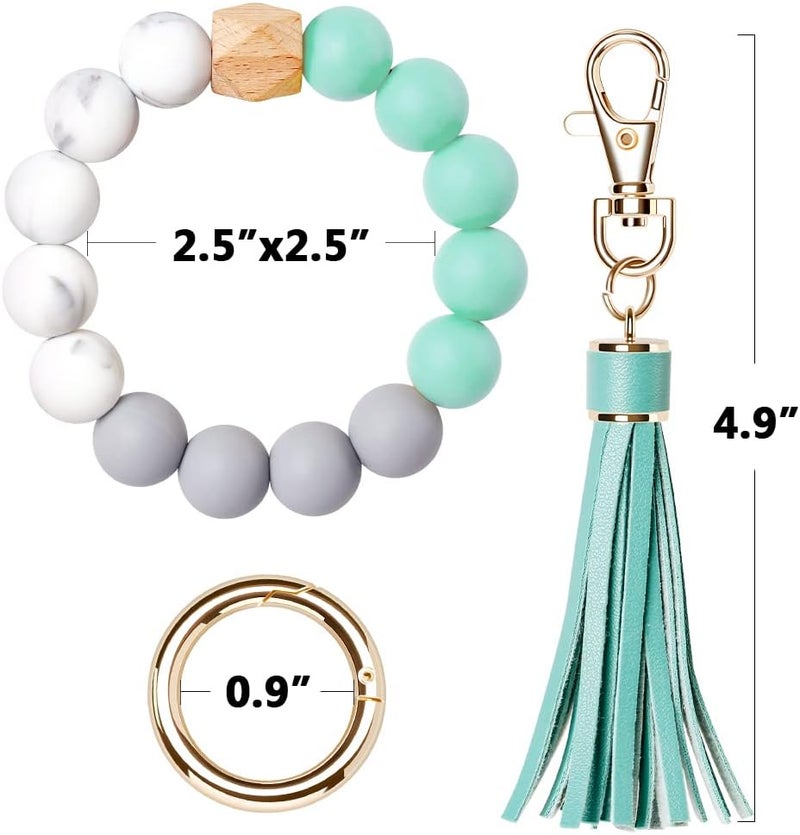 UpUDo Keychain Bracelet Wristlet, Silicone Beaded Key Ring Bracelet with Card Wallet, Elastic Keyring Bangle for Womens - Image 2